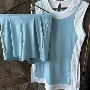 Blue and White Sleeveless Top and Skirt Set